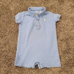 Ralph Lauren Baby Boy Light Blue Polo Romper Short Sleeve 6M Cotton Pony Logo